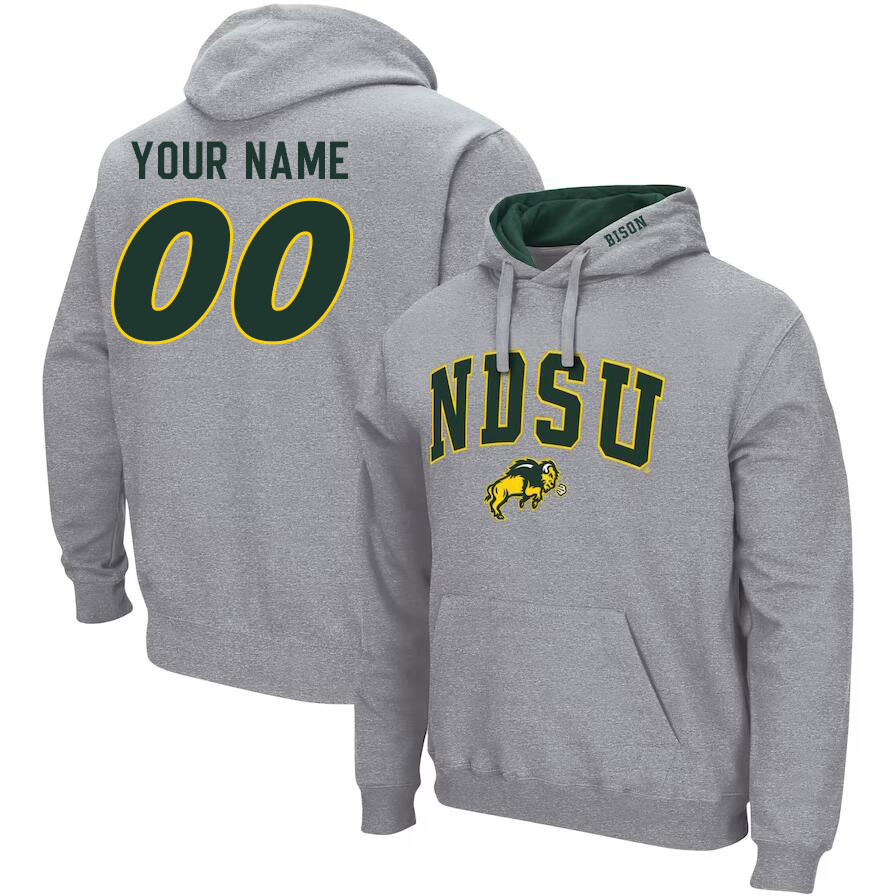 Custom North Dakota State Bison Name And Number College Hoodie-Gray - Click Image to Close
